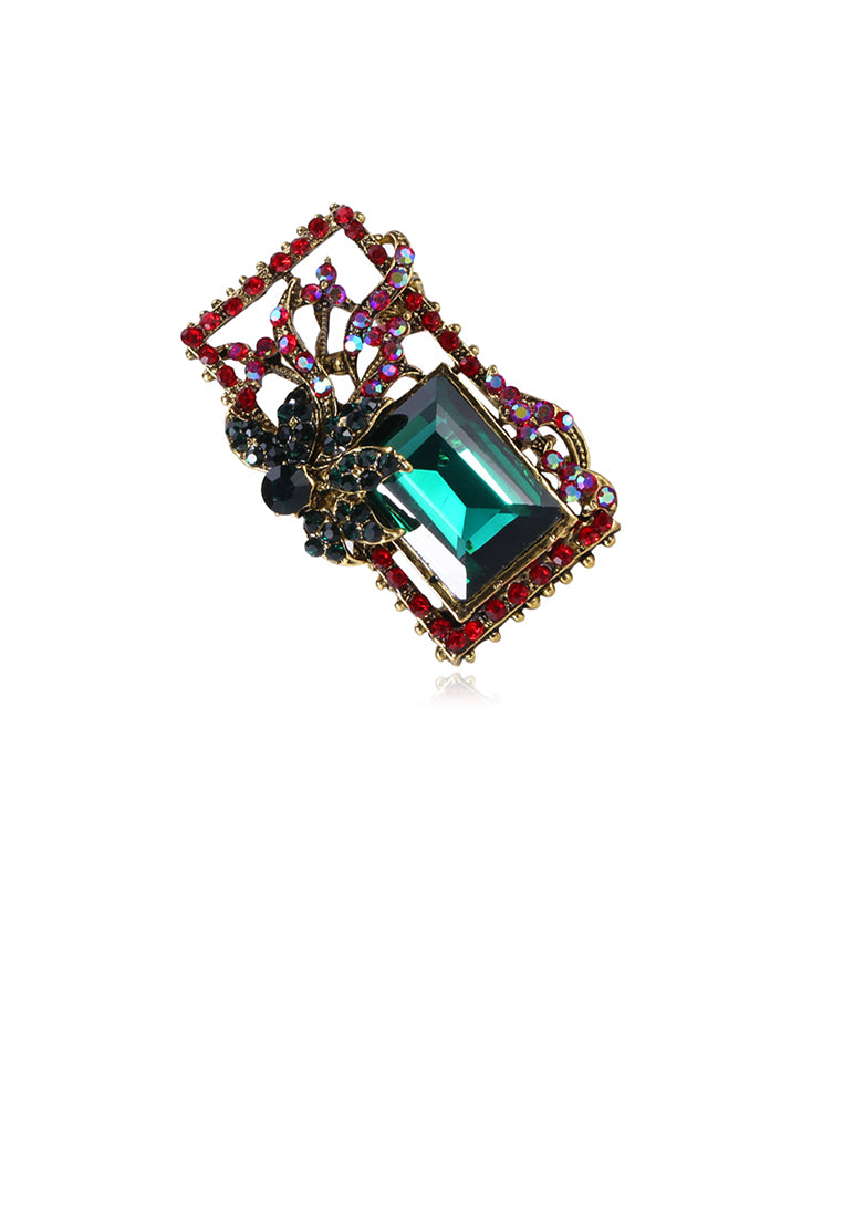 Fashion and Simple Plated Gold Geometric Pattern Brooch with Green Cubic Zirconia - Luxurious Look