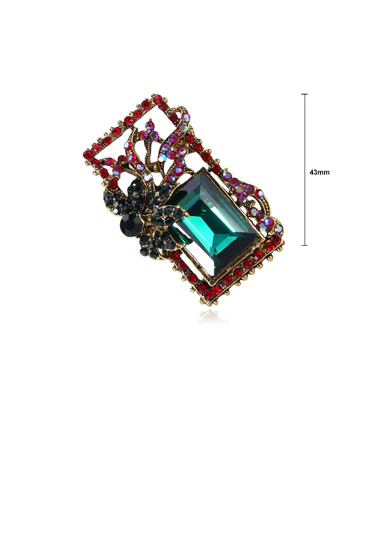 Fashion and Simple Plated Gold Geometric Pattern Brooch with Green Cubic Zirconia - Luxurious Look
