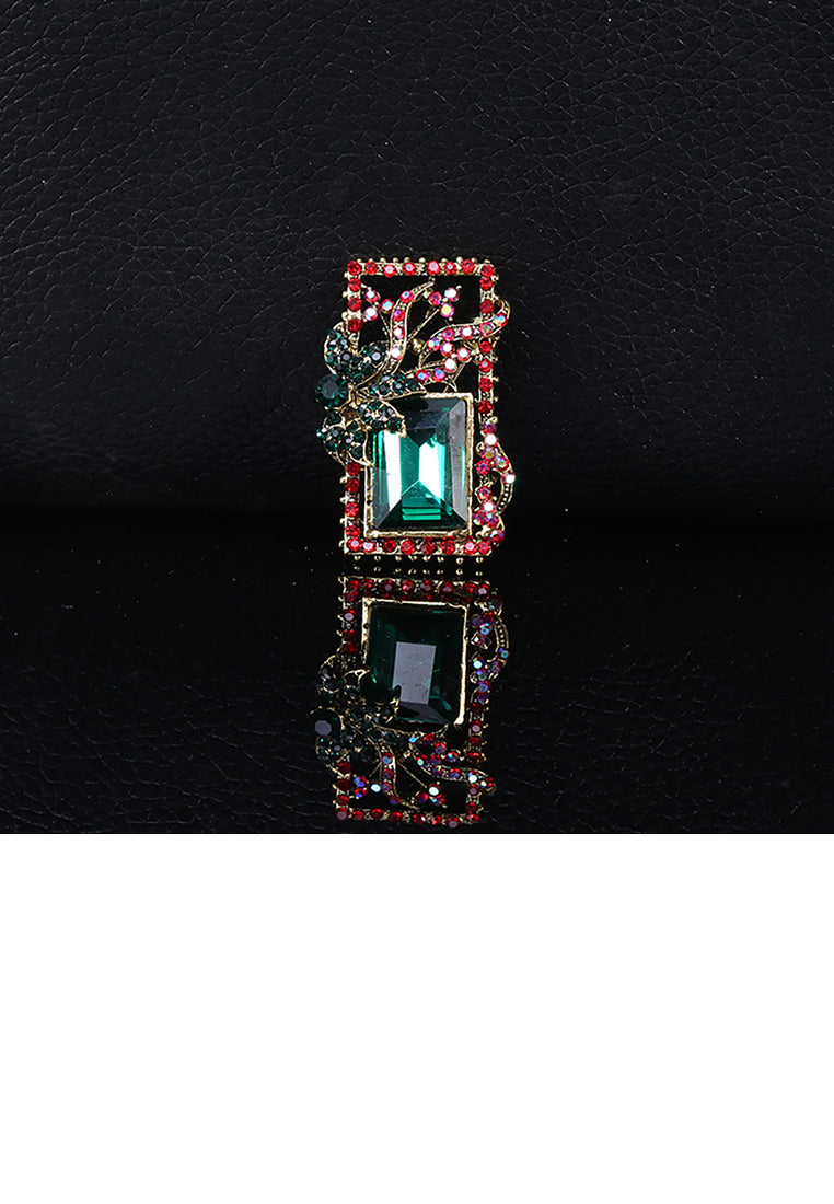 Fashion and Simple Plated Gold Geometric Pattern Brooch with Green Cubic Zirconia - Luxurious Look