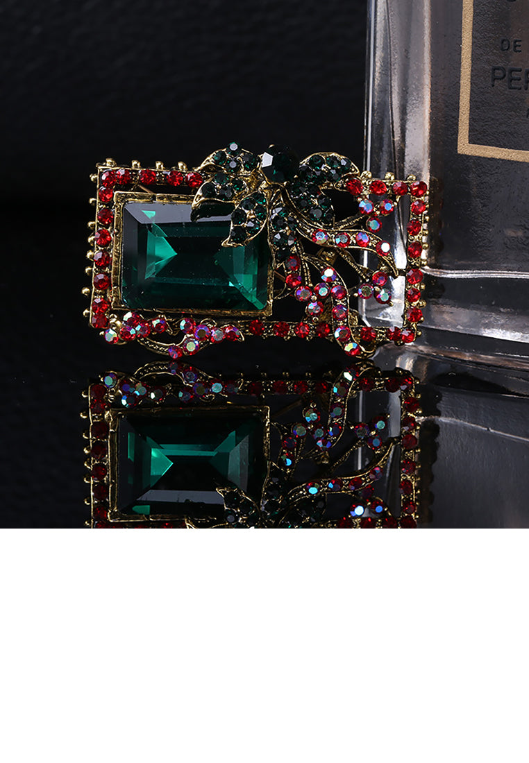 Fashion and Simple Plated Gold Geometric Pattern Brooch with Green Cubic Zirconia - Luxurious Look