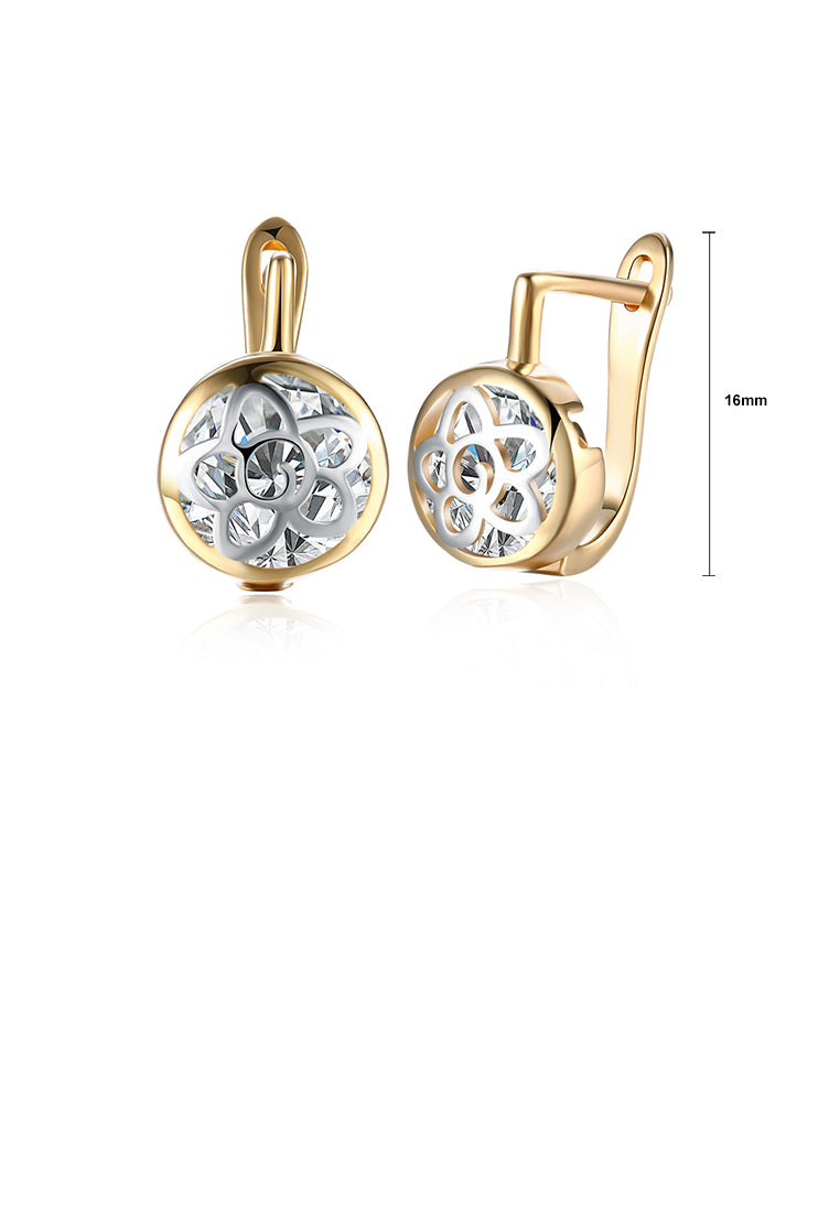 Elegant Plated Champagne Gold Pierced Round Cubic Zircon Earrings