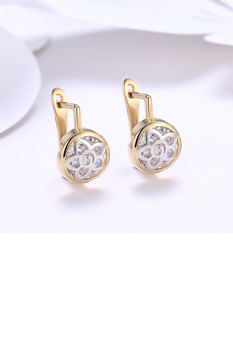Elegant Plated Champagne Gold Pierced Round Cubic Zircon Earrings