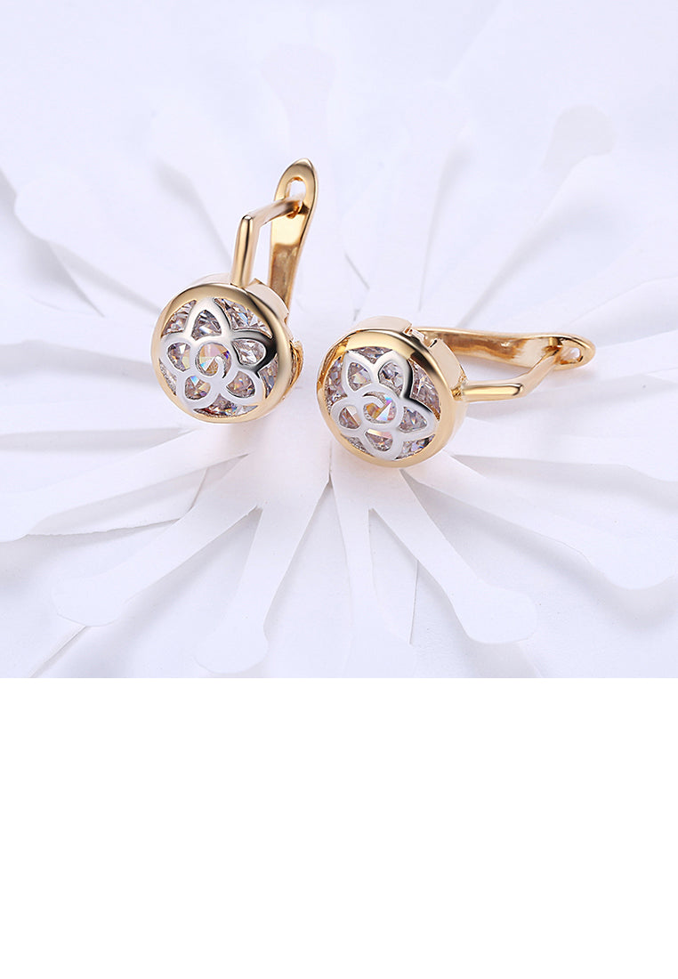 Elegant Plated Champagne Gold Pierced Round Cubic Zircon Earrings