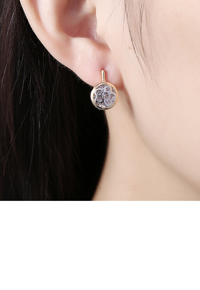 Elegant Plated Champagne Gold Pierced Round Cubic Zircon Earrings