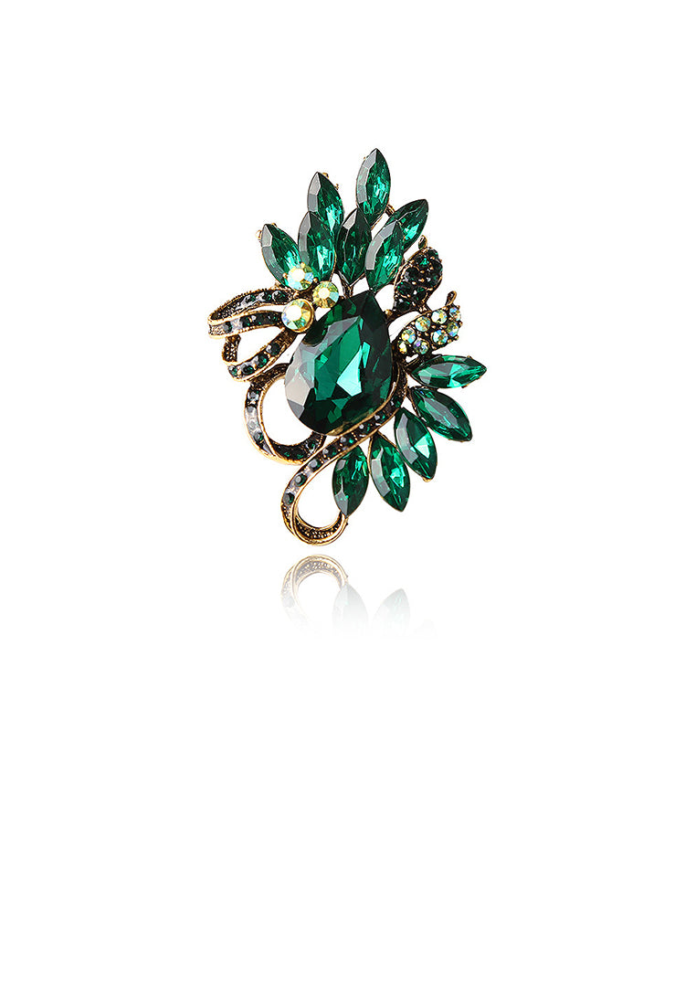 Fashion Bright Plated Gold Geometric Green Cubic Zirconia Brooch - Luxurious Look