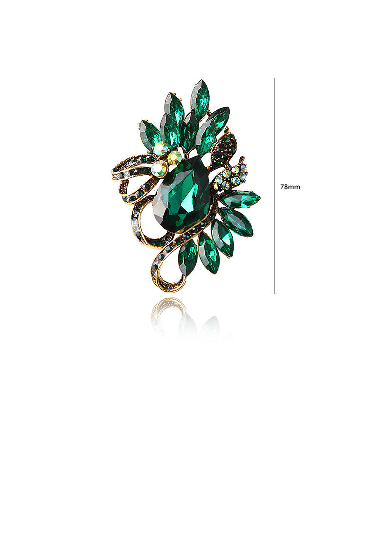 Fashion Bright Plated Gold Geometric Green Cubic Zirconia Brooch - Luxurious Look