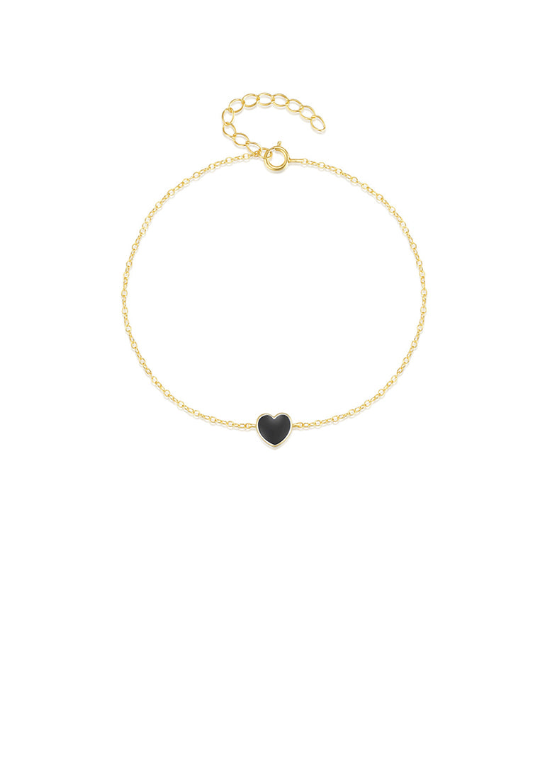 925 Sterling Silver Plated Gold Simple and Fashion Enamel Black Heart-shaped Bracelet