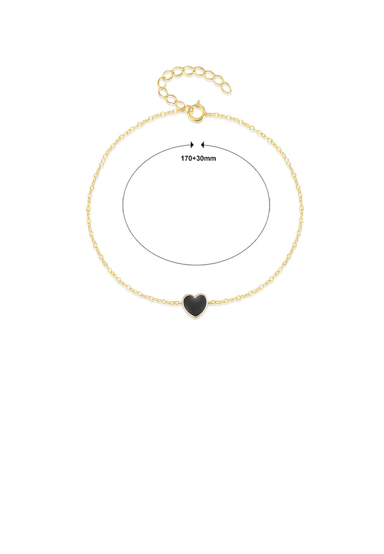 925 Sterling Silver Plated Gold Simple and Fashion Enamel Black Heart-shaped Bracelet