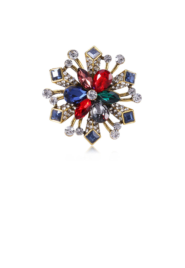 Fashion and Elegant Plated Gold Geometric Color Snowflake Brooch with Cubic Zirconia - Luxurious Look