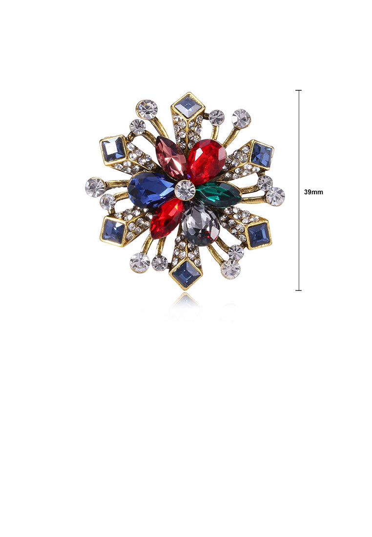 Fashion and Elegant Plated Gold Geometric Color Snowflake Brooch with Cubic Zirconia - Luxurious Look
