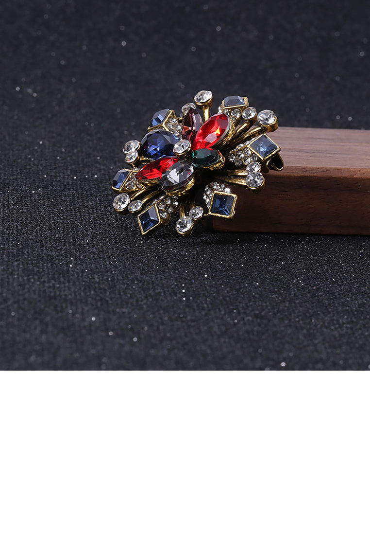 Fashion and Elegant Plated Gold Geometric Color Snowflake Brooch with Cubic Zirconia - Luxurious Look
