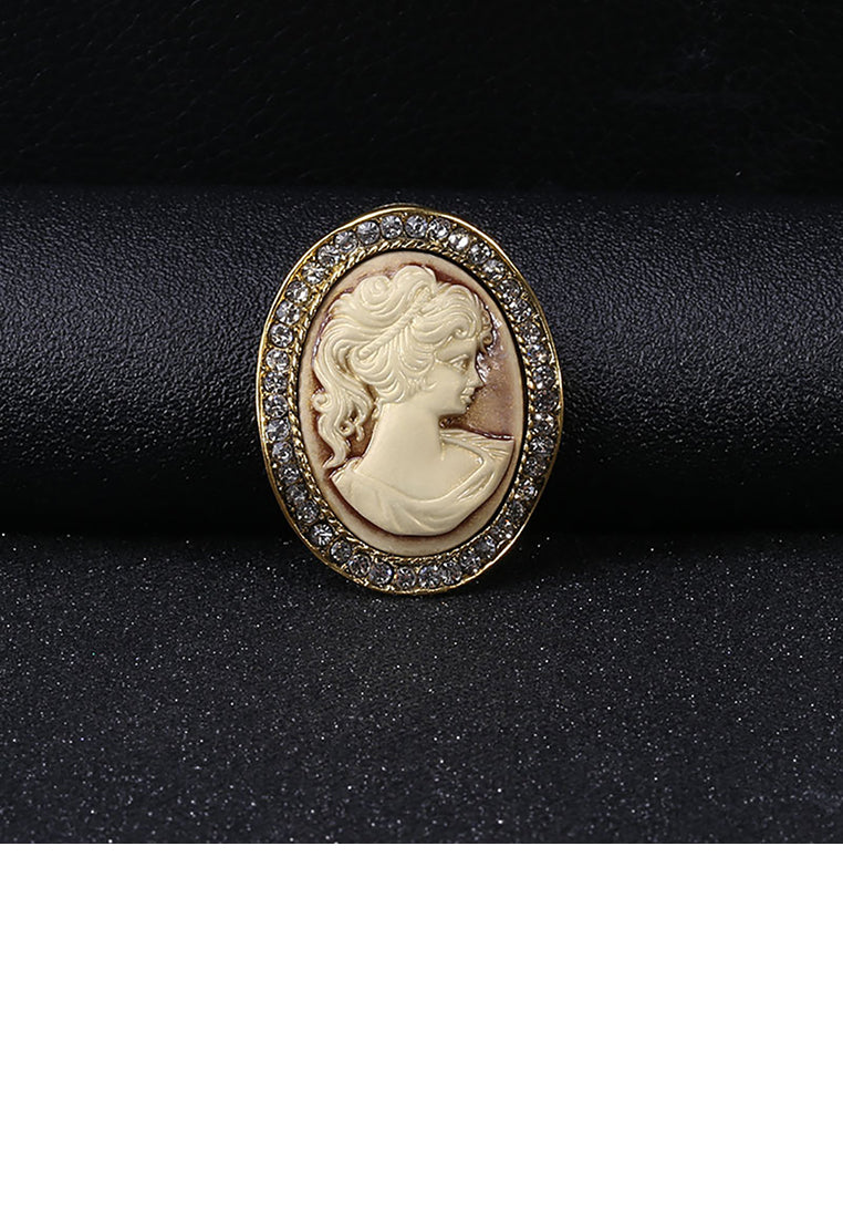 Fashion Vintage Plated Gold Beauty Figure Geometric Oval Brooch with Cubic Zirconia - Luxurious Look