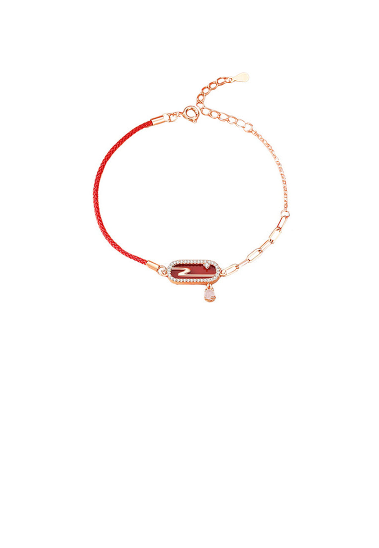 925 Sterling Silver Plated Rose Gold Simple Vintage Smoke Geometric Imitation Agate Stitching Bracelet with Cubic Zirconia - Luxurious Look