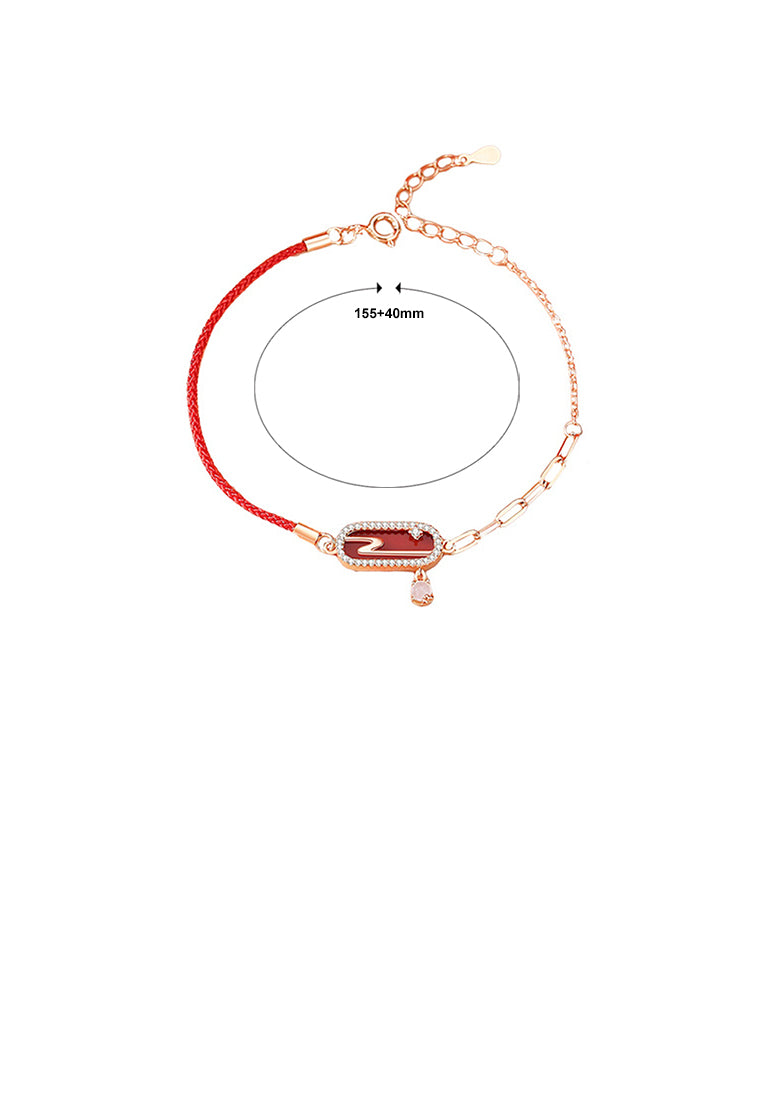 925 Sterling Silver Plated Rose Gold Simple Vintage Smoke Geometric Imitation Agate Stitching Bracelet with Cubic Zirconia - Luxurious Look