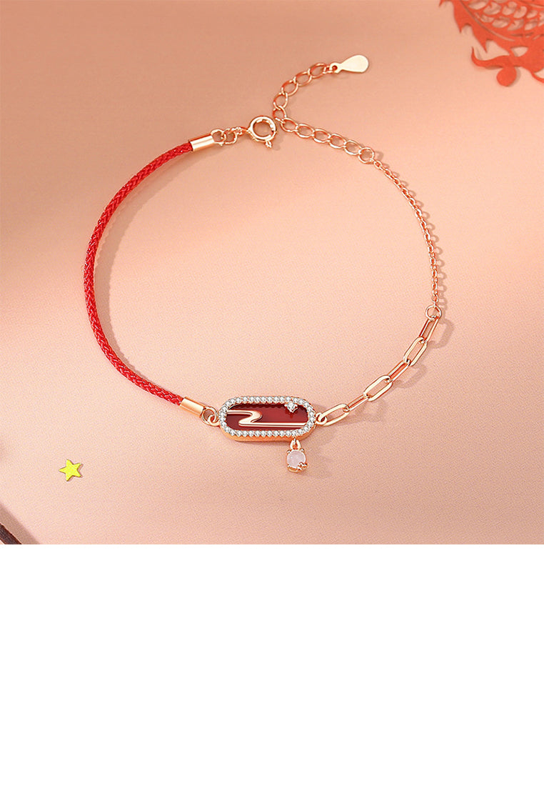 925 Sterling Silver Plated Rose Gold Simple Vintage Smoke Geometric Imitation Agate Stitching Bracelet with Cubic Zirconia - Luxurious Look