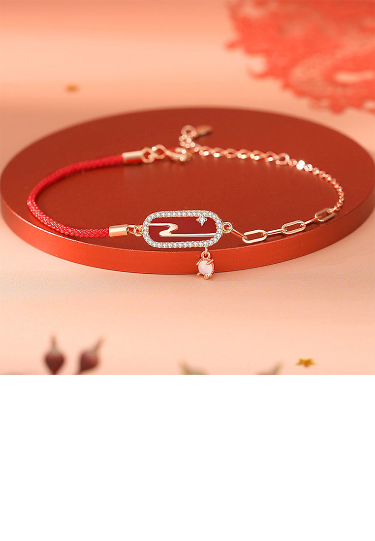 925 Sterling Silver Plated Rose Gold Simple Vintage Smoke Geometric Imitation Agate Stitching Bracelet with Cubic Zirconia - Luxurious Look