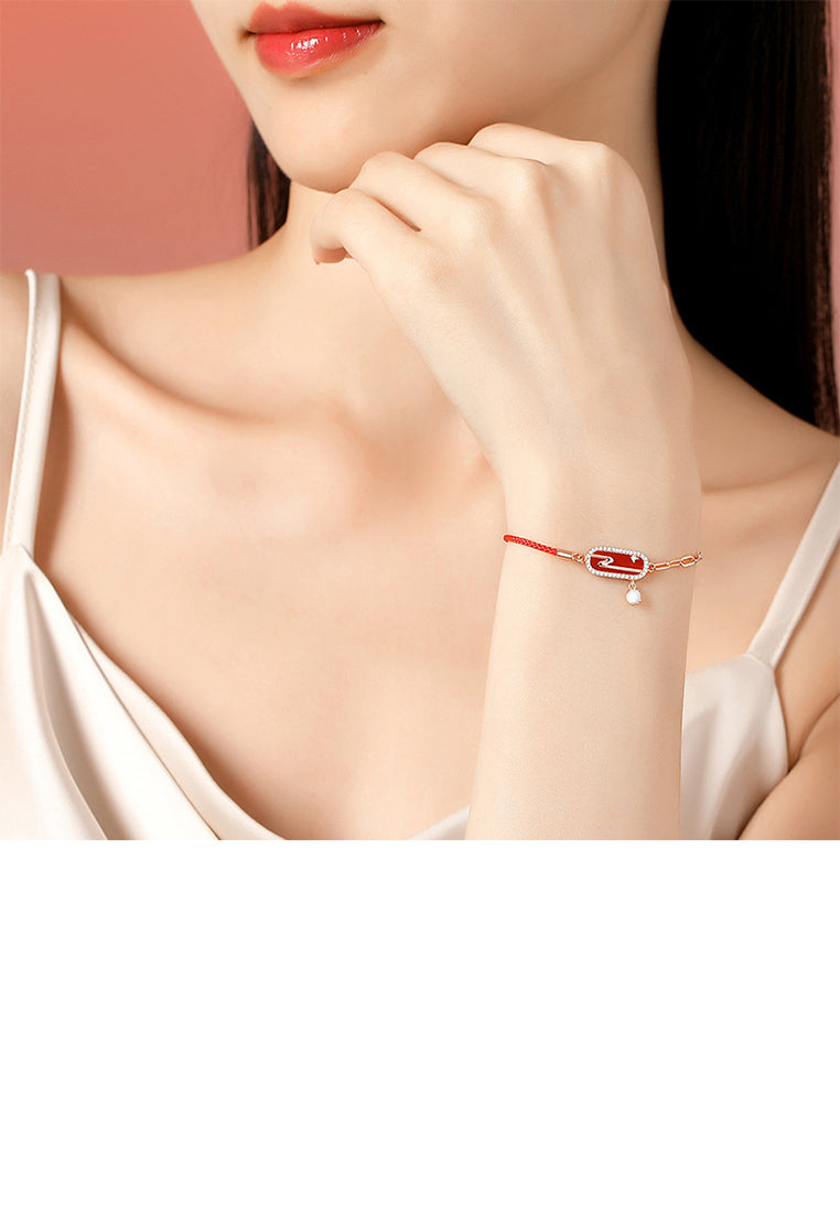 925 Sterling Silver Plated Rose Gold Simple Vintage Smoke Geometric Imitation Agate Stitching Bracelet with Cubic Zirconia - Luxurious Look