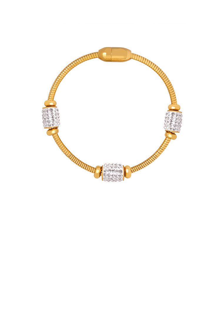 Fashion and Personalized Plated Gold 316L Stainless Steel Geometric Bangle with Cubic Zirconia - Luxurious Look
