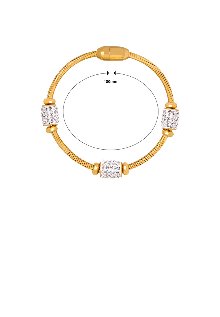 Fashion and Personalized Plated Gold 316L Stainless Steel Geometric Bangle with Cubic Zirconia - Luxurious Look