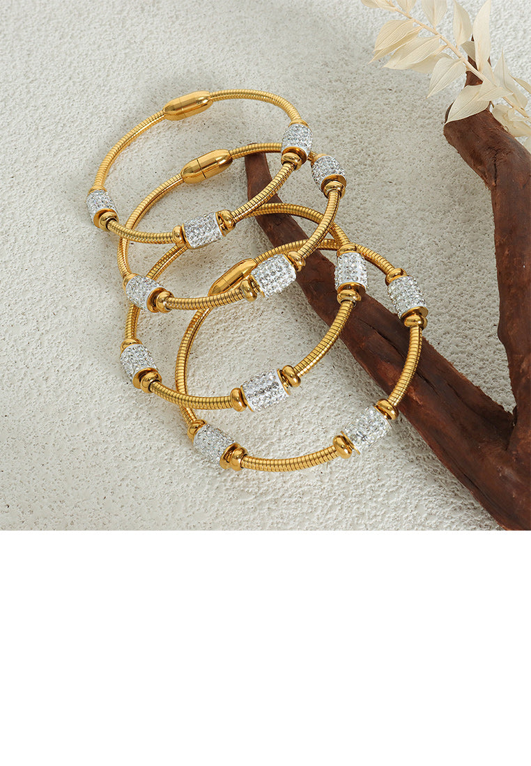 Fashion and Personalized Plated Gold 316L Stainless Steel Geometric Bangle with Cubic Zirconia - Luxurious Look