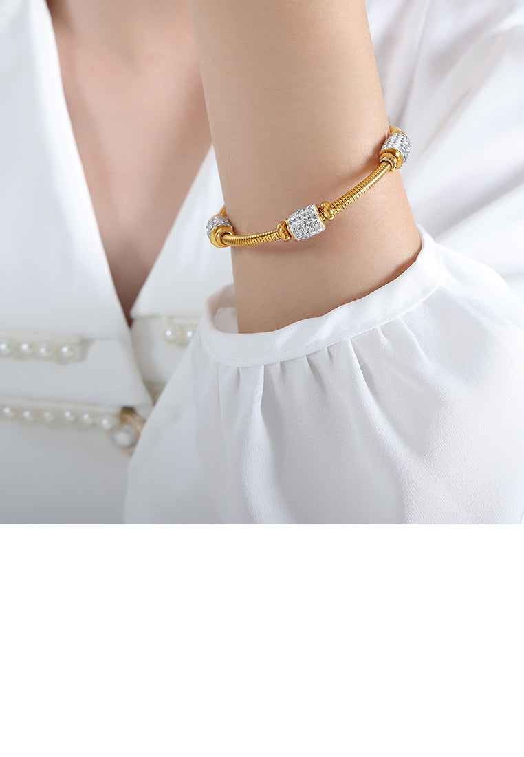 Fashion and Personalized Plated Gold 316L Stainless Steel Geometric Bangle with Cubic Zirconia - Luxurious Look