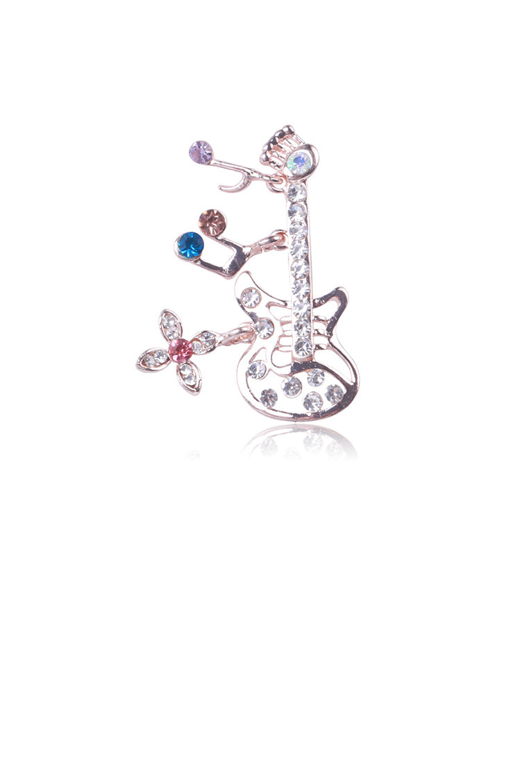 Simple Personality Plated Gold Musical Note Guitar Brooch with Cubic Zirconia - Luxurious Look