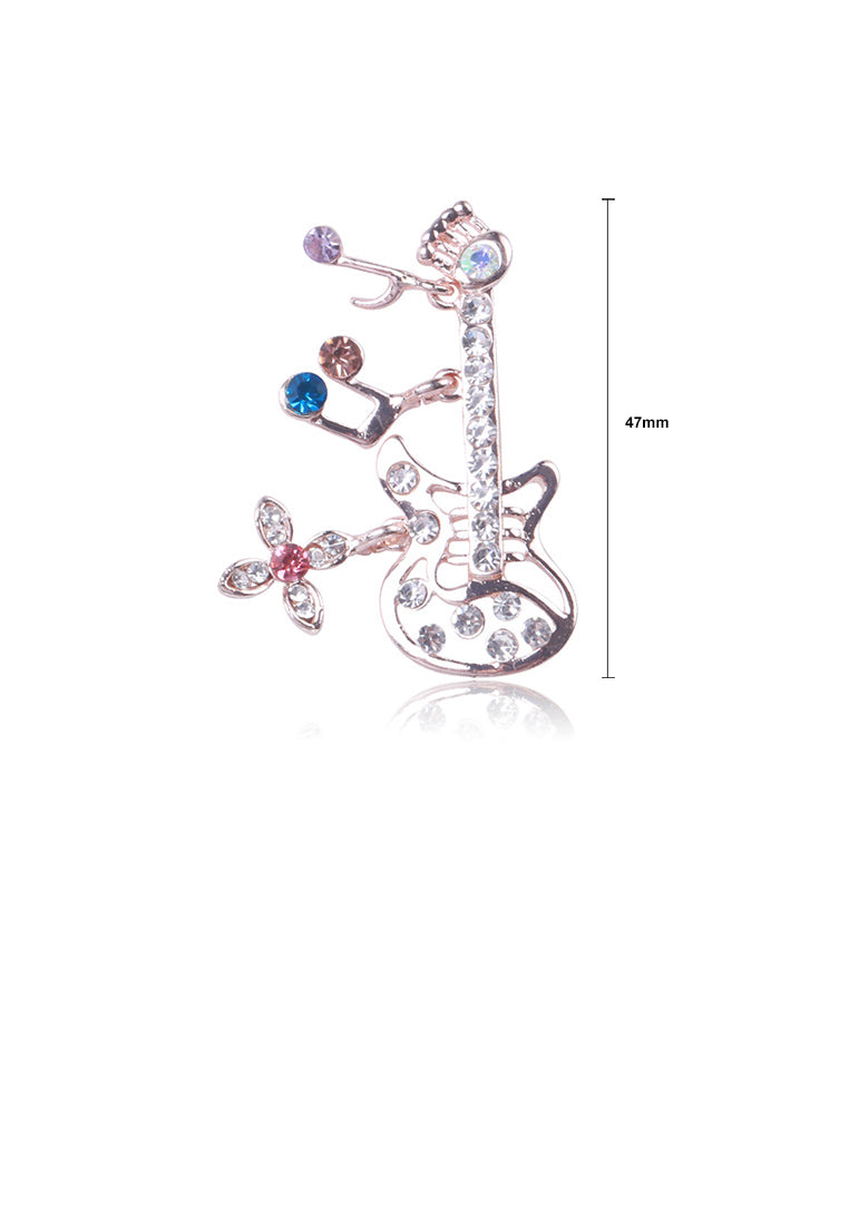 Simple Personality Plated Gold Musical Note Guitar Brooch with Cubic Zirconia - Luxurious Look