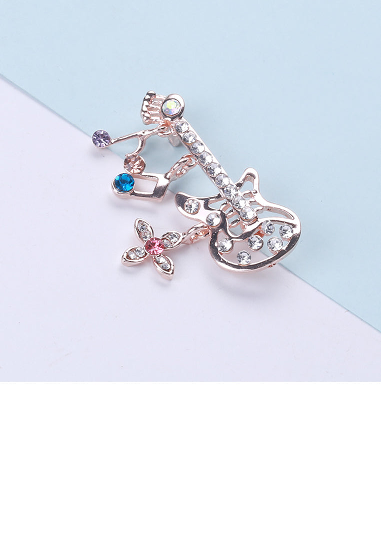Simple Personality Plated Gold Musical Note Guitar Brooch with Cubic Zirconia - Luxurious Look