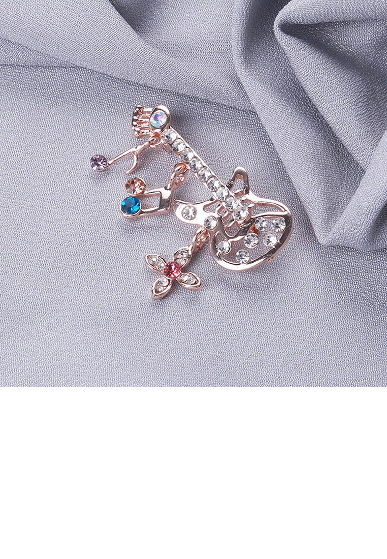 Simple Personality Plated Gold Musical Note Guitar Brooch with Cubic Zirconia - Luxurious Look