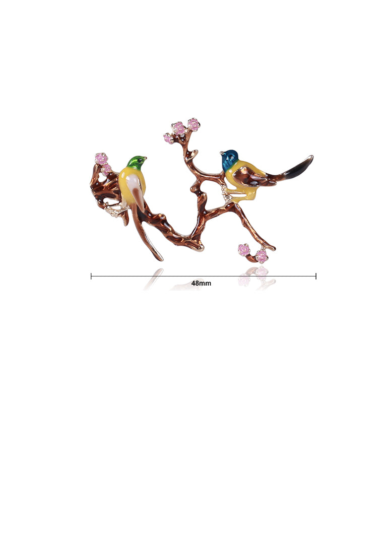 Fashion and Elegant Plated Gold Enamel Plum Blossom Bird Brooch