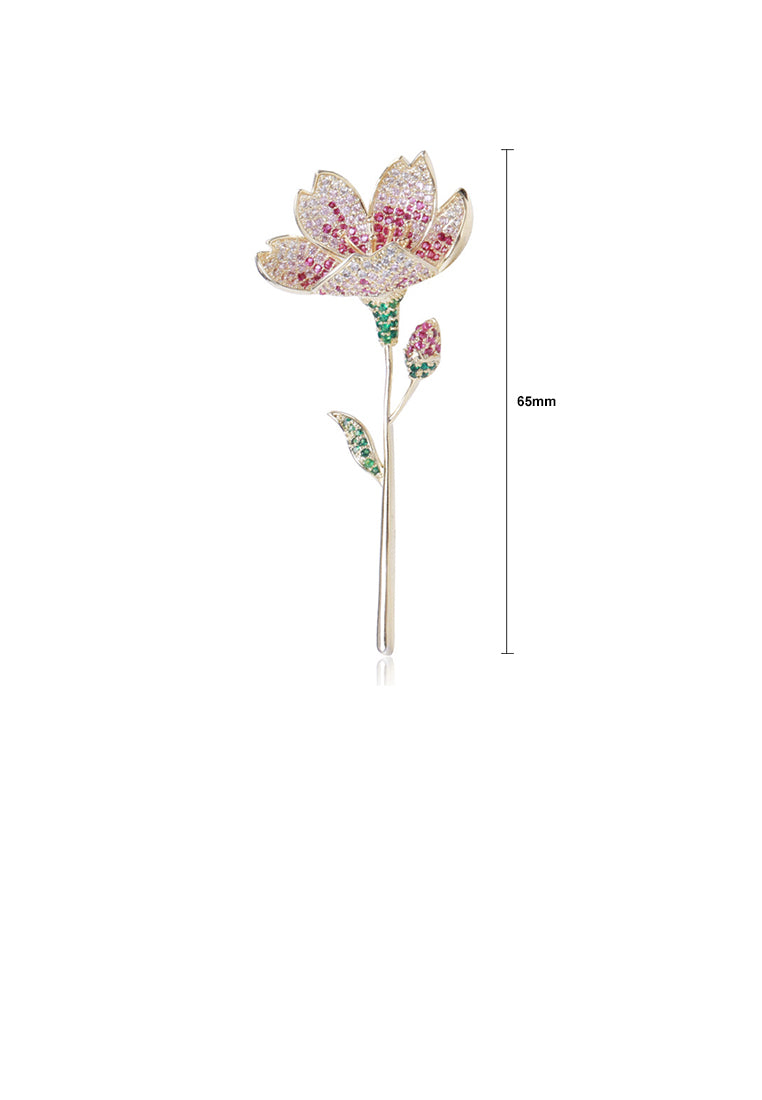 Simple Temperament Plated Gold Flower Brooch with Purple Cubic Zirconia - Luxurious Look