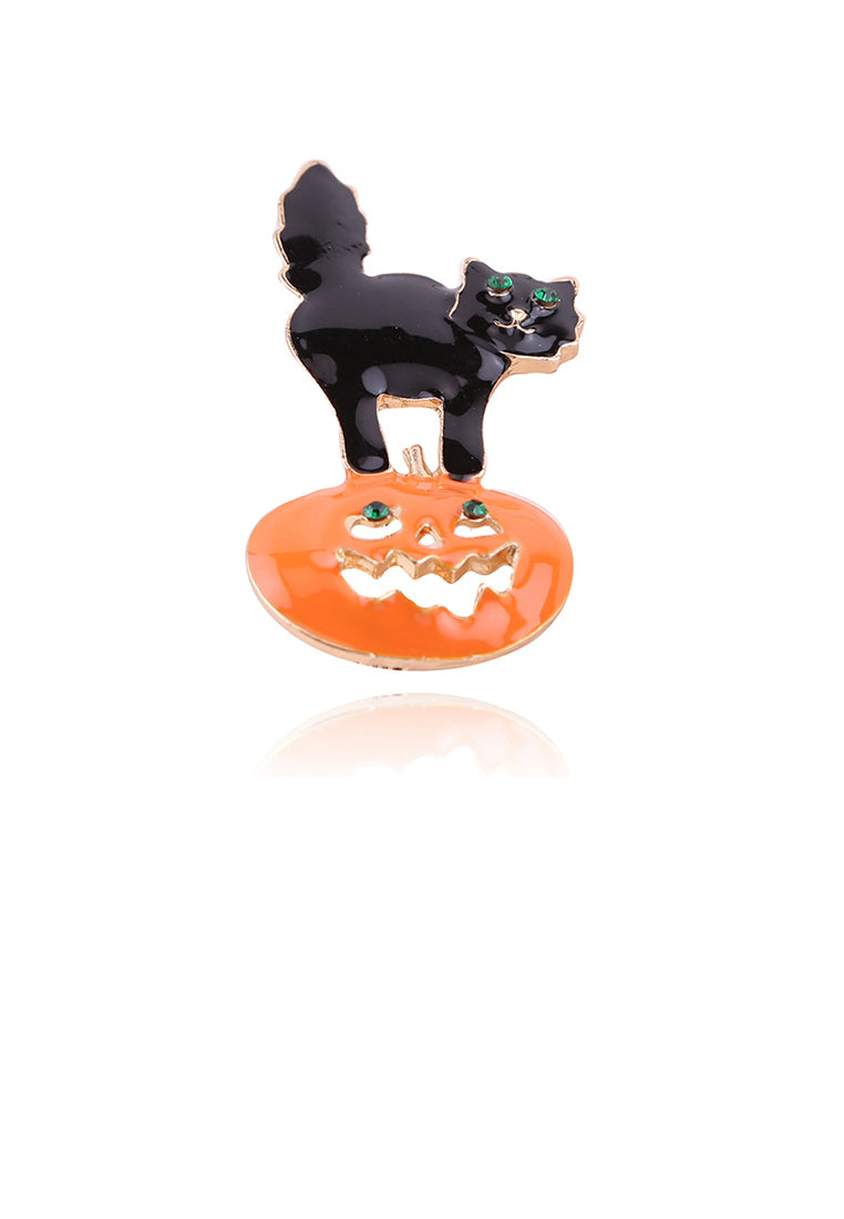 Fashion Creative Halloween Pumpkin Cat Brooch with Cubic Zirconia - Luxurious Look