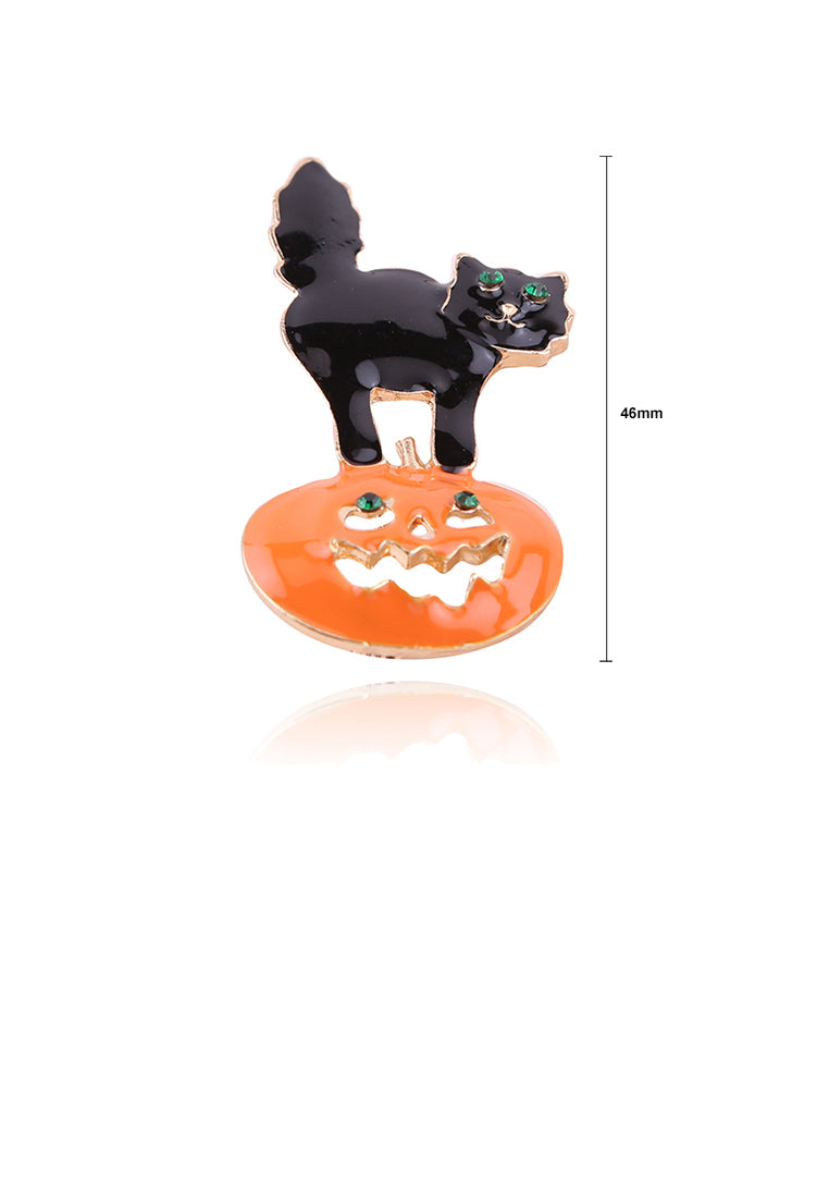 Fashion Creative Halloween Pumpkin Cat Brooch with Cubic Zirconia - Luxurious Look