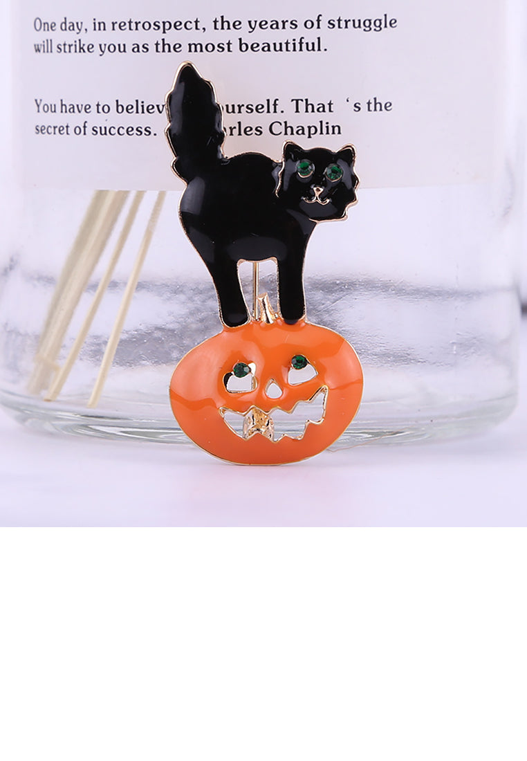 Fashion Creative Halloween Pumpkin Cat Brooch with Cubic Zirconia - Luxurious Look