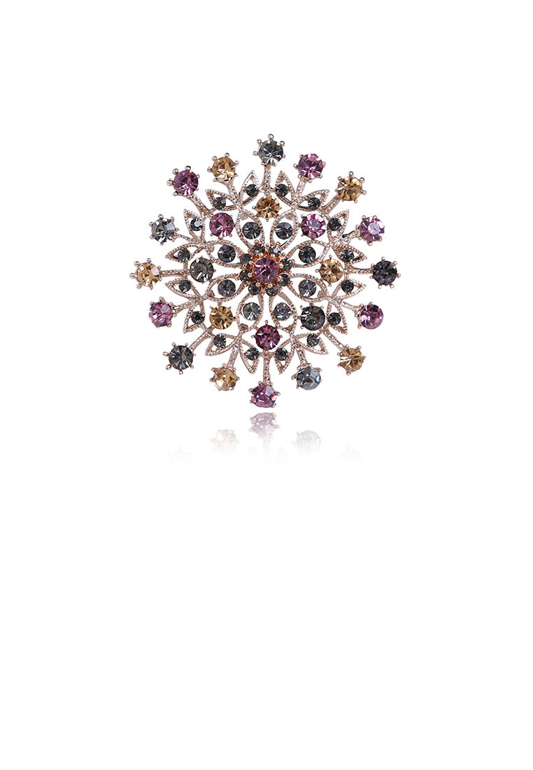 Fashion Temperament Plated Gold Plated Flower Brooch with Colorful Cubic Zirconia - Luxurious Look