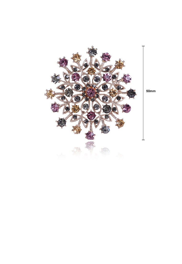 Fashion Temperament Plated Gold Plated Flower Brooch with Colorful Cubic Zirconia - Luxurious Look