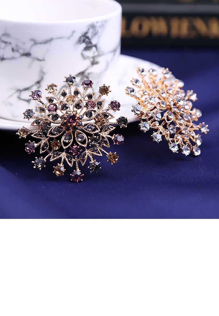 Fashion Temperament Plated Gold Plated Flower Brooch with Colorful Cubic Zirconia - Luxurious Look