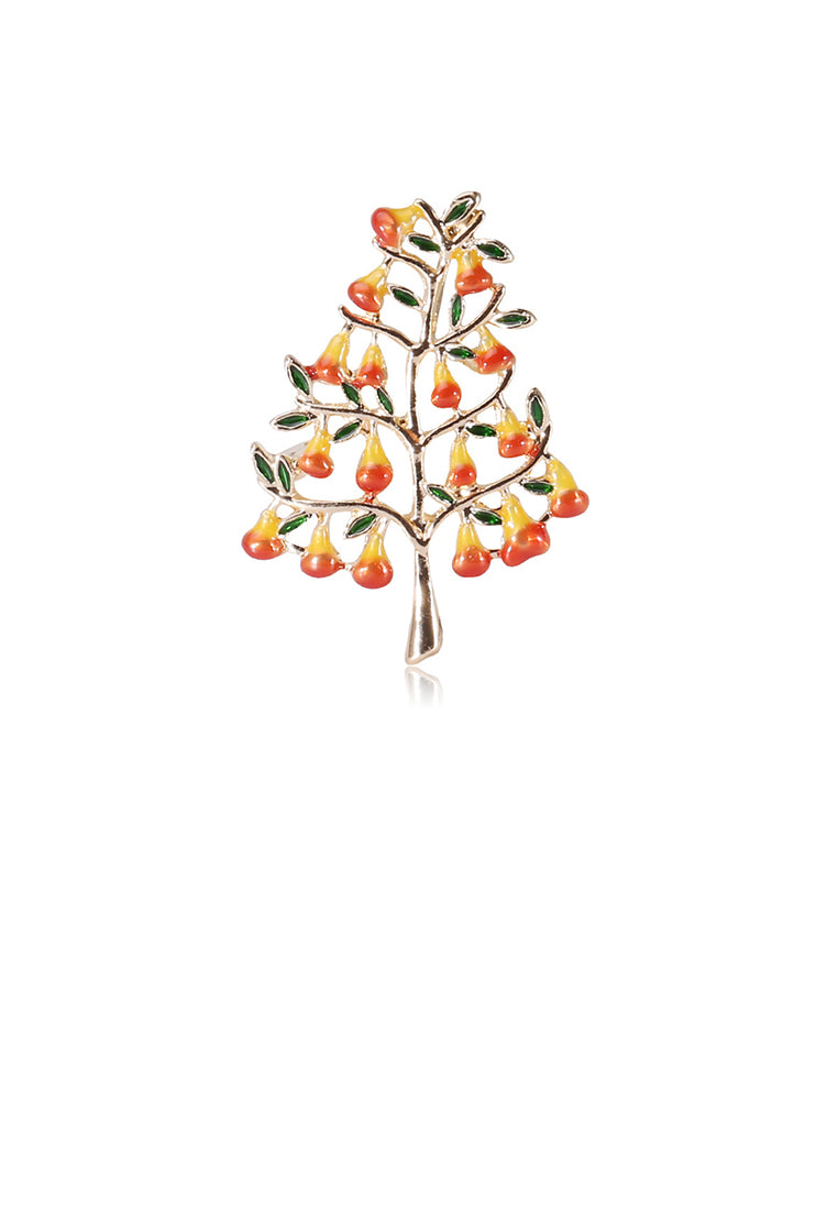 Fashion and Elegant Plated Gold Enamel Fruit Tree Brooch