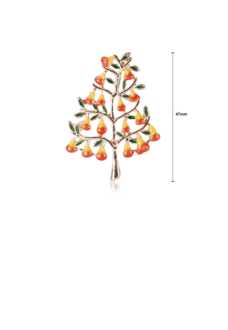 Fashion and Elegant Plated Gold Enamel Fruit Tree Brooch
