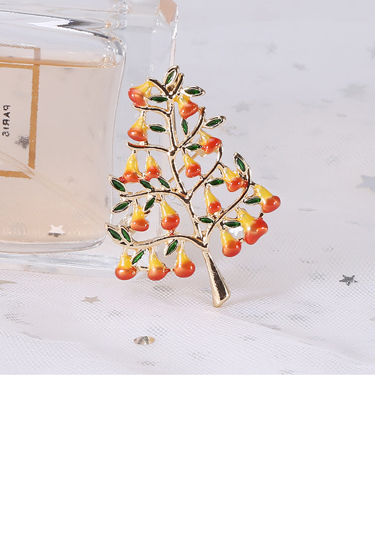 Fashion and Elegant Plated Gold Enamel Fruit Tree Brooch