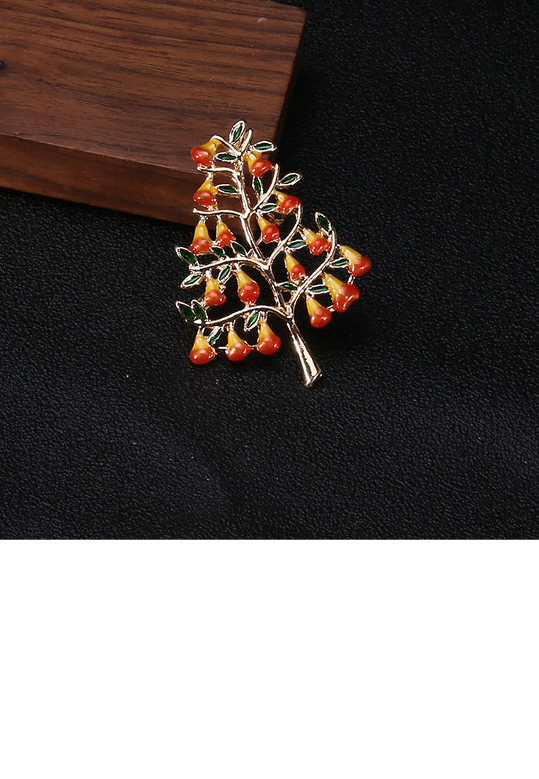 Fashion and Elegant Plated Gold Enamel Fruit Tree Brooch