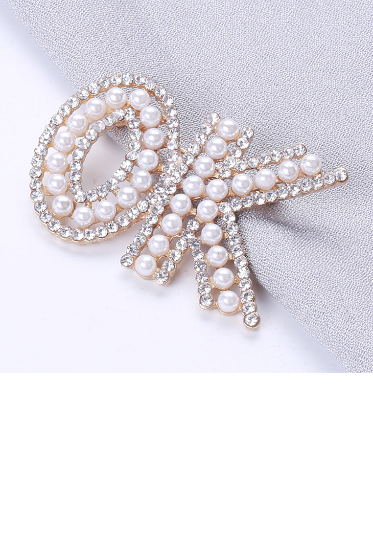 Fashion Personality Plated Gold English Word OK Imitation Pearl Brooch with Cubic Zirconia - Luxurious Look