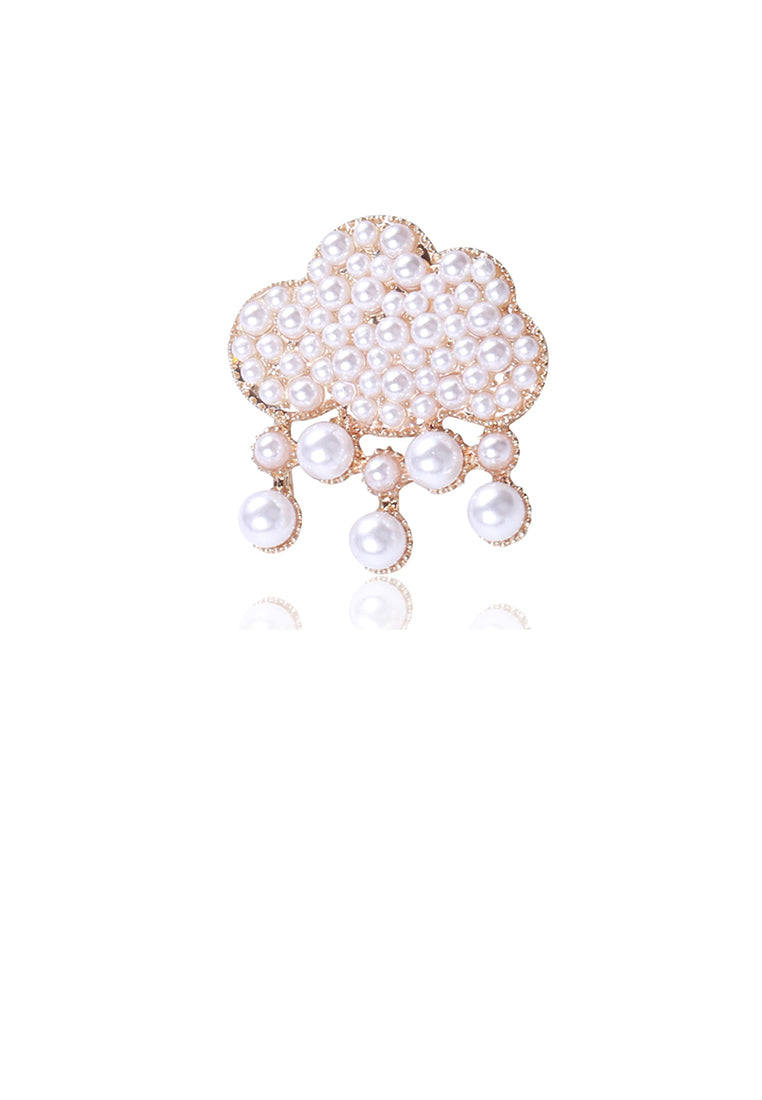 Fashion and Elegant Plated Gold Cloud Brooch with Imitation Pearls