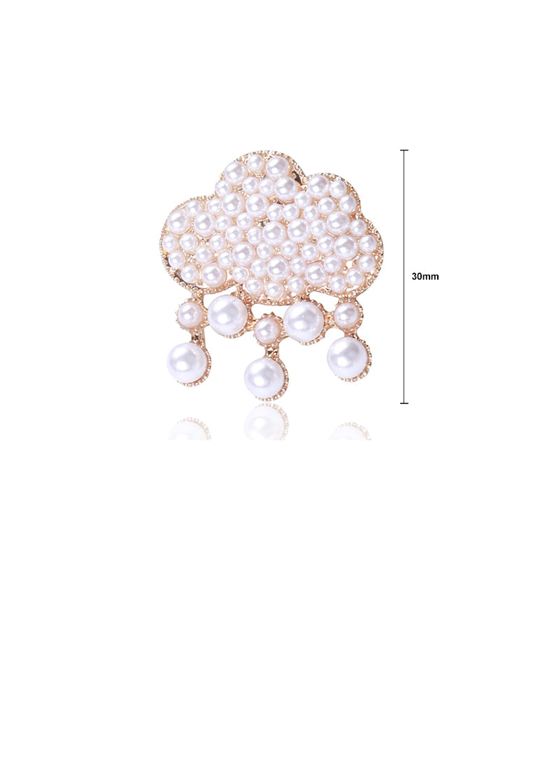 Fashion and Elegant Plated Gold Cloud Brooch with Imitation Pearls