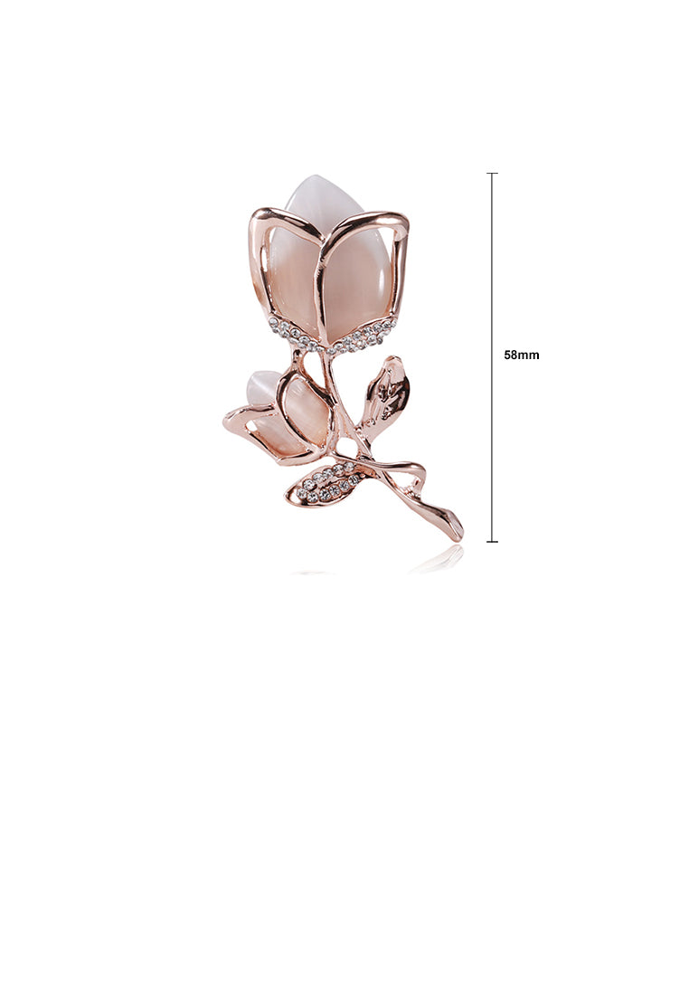 Fashion and Elegant Plated Gold Tulip Opal Brooch with Cubic Zirconia - Luxurious Look