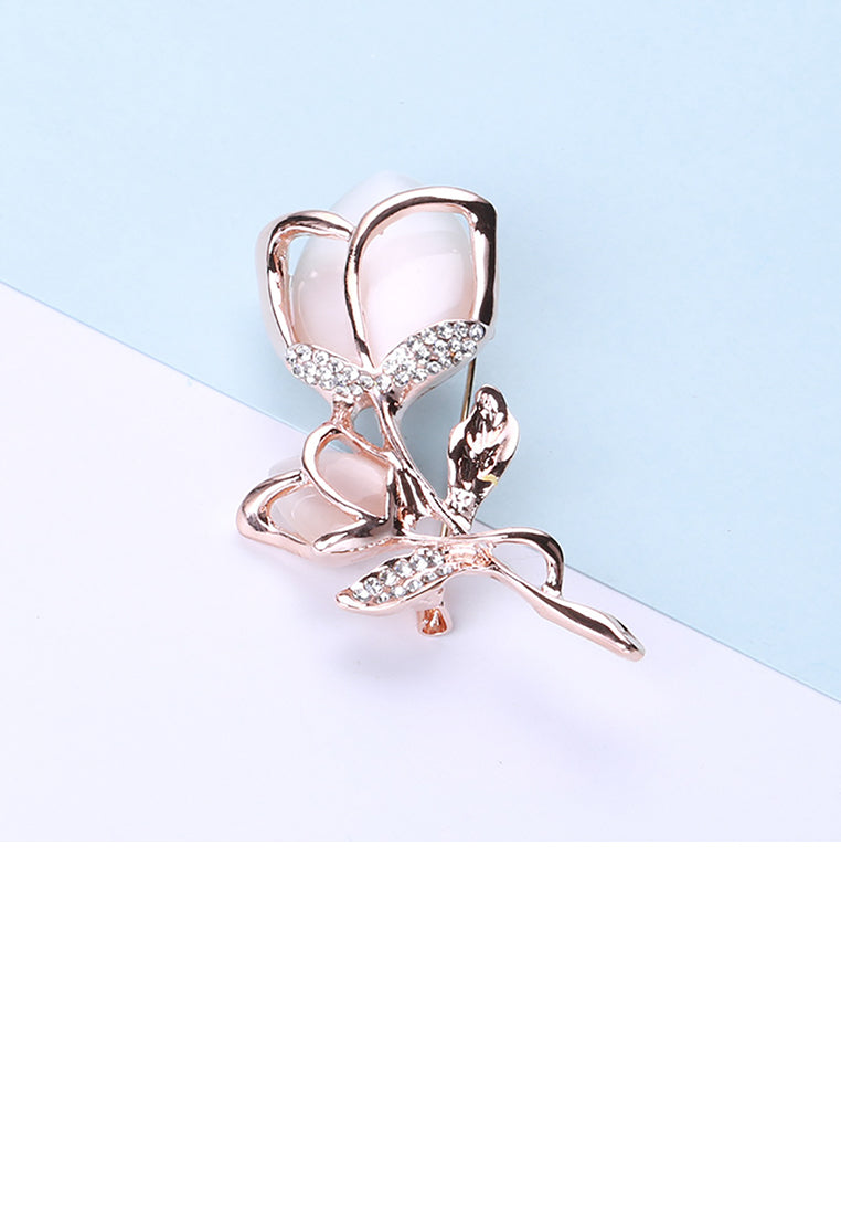 Fashion and Elegant Plated Gold Tulip Opal Brooch with Cubic Zirconia - Luxurious Look
