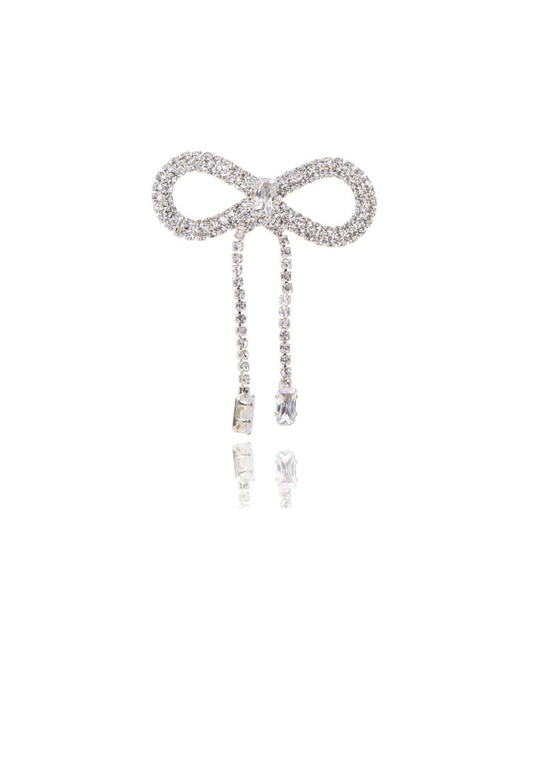 Simple and Cute Plated Gold Bow Tassel Brooch with Cubic Zirconia - Luxurious Look