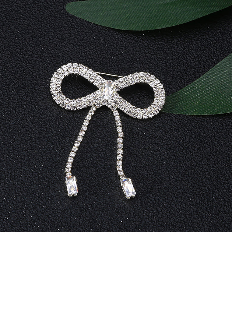 Simple and Cute Plated Gold Bow Tassel Brooch with Cubic Zirconia - Luxurious Look