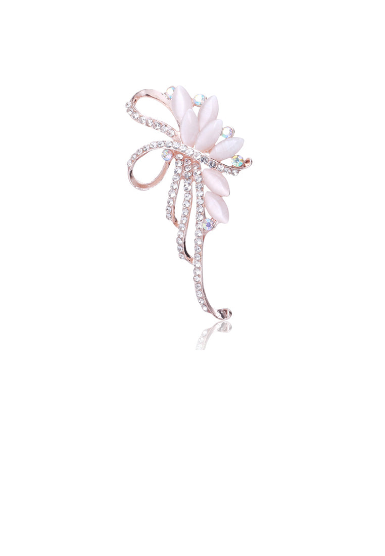 Fashion and Elegant Plated Rose Gold Floral Imitation Opal Brooch with Cubic Zirconia - Luxurious Look
