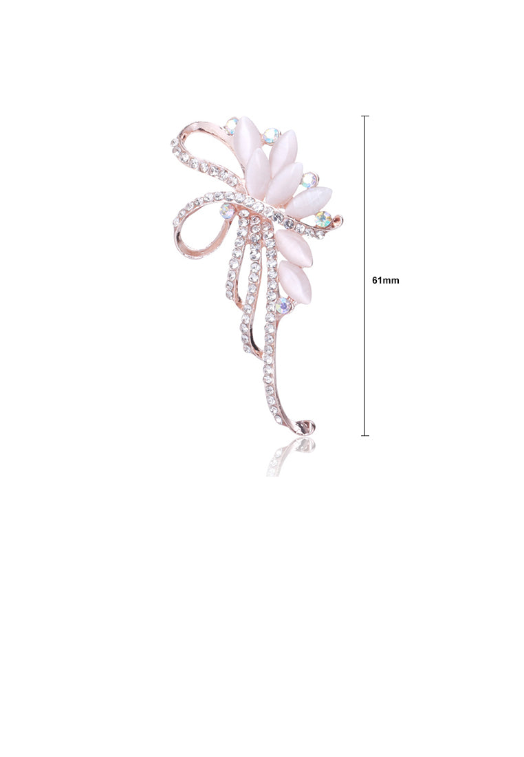 Fashion and Elegant Plated Rose Gold Floral Imitation Opal Brooch with Cubic Zirconia - Luxurious Look